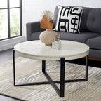 Table basse ronde Deetta en marbre blanc/noir - 91 L x 91 P x 46 H cm - 91Lx91Px46H