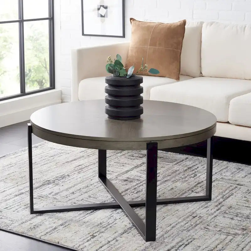 Table basse ronde Deetta en marbre blanc/noir - 91 L x 91 P x 46 H cm - 91Lx91Px46H