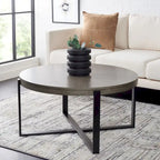 Table basse ronde Deetta en marbre blanc/noir - 91 L x 91 P x 46 H cm - 91Lx91Px46H