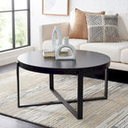 Table basse ronde Deetta en marbre blanc/noir - 91 L x 91 P x 46 H cm - 91Lx91Px46H