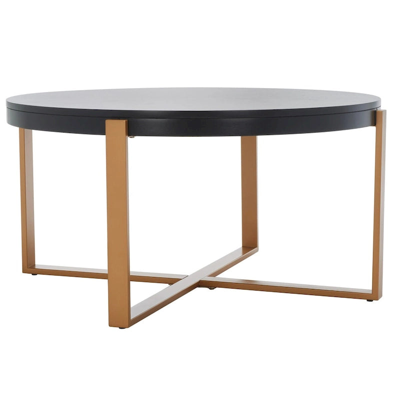 Table basse ronde Deetta en marbre blanc/noir - 91 L x 91 P x 46 H cm - 91Lx91Px46H