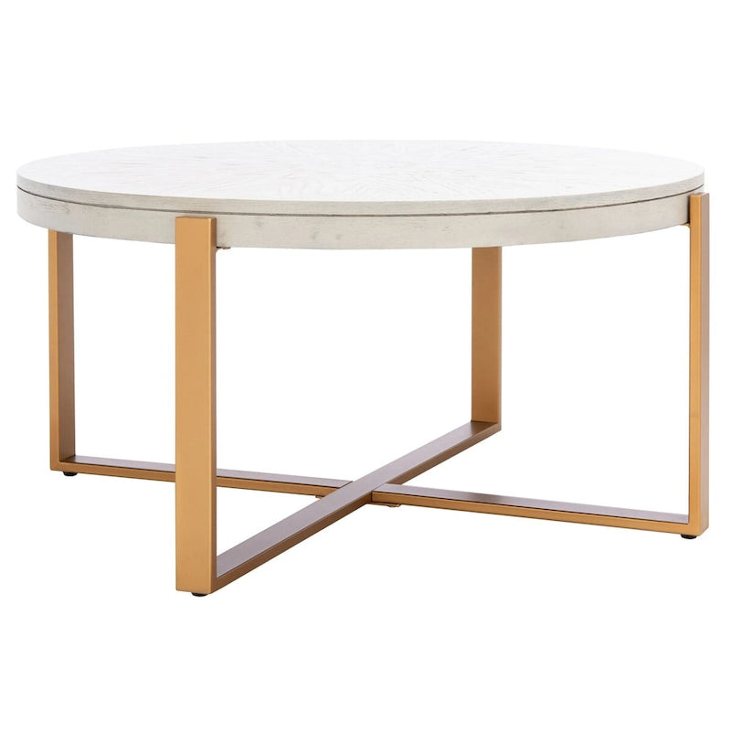 Table basse ronde Deetta en marbre blanc/noir - 91 L x 91 P x 46 H cm - 91Lx91Px46H