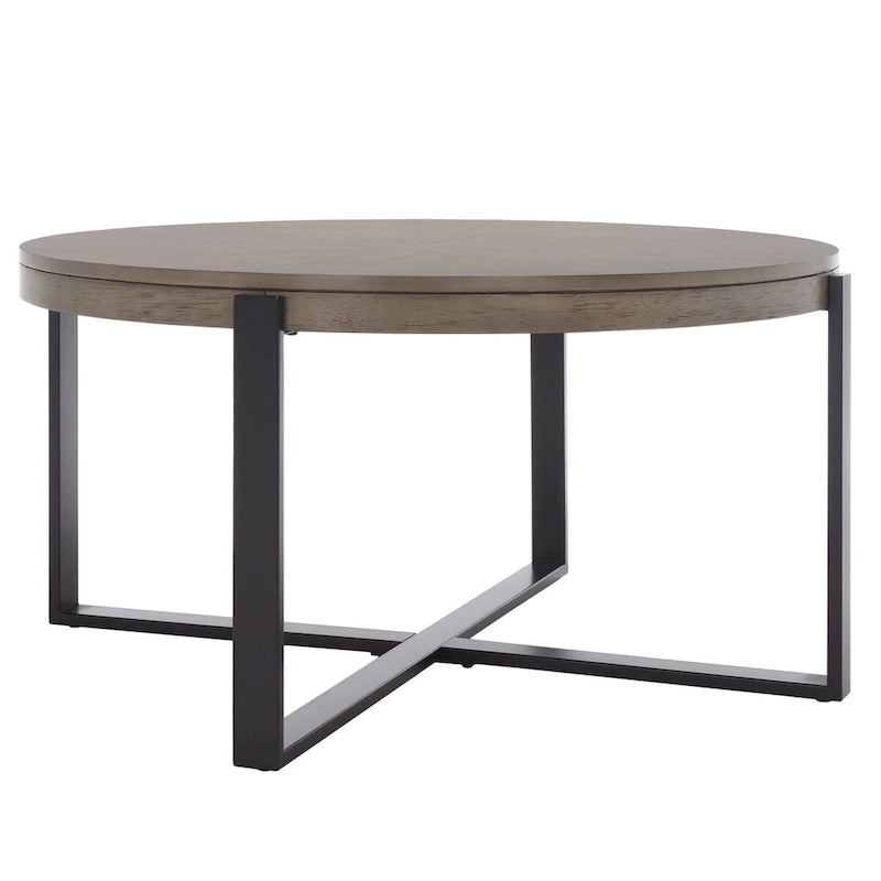 Table basse ronde Deetta en marbre blanc/noir - 91 L x 91 P x 46 H cm - 91Lx91Px46H