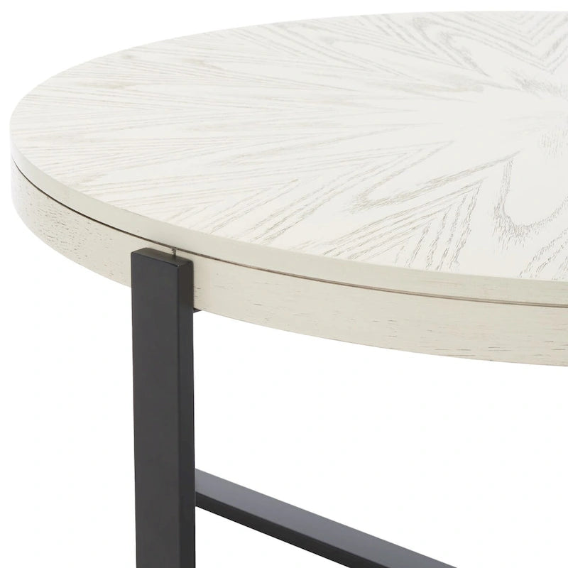 Table basse ronde Deetta en marbre blanc/noir - 91 L x 91 P x 46 H cm - 91Lx91Px46H