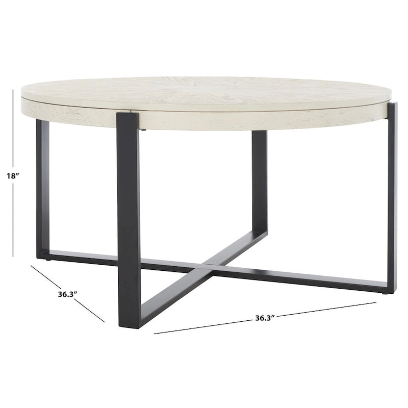 Table basse ronde Deetta en marbre blanc/noir - 91 L x 91 P x 46 H cm - 91Lx91Px46H