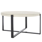 Table basse ronde Deetta en marbre blanc/noir - 91 L x 91 P x 46 H cm - 91Lx91Px46H