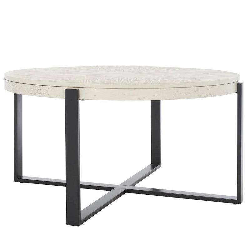 Table basse ronde Deetta en marbre blanc/noir - 91 L x 91 P x 46 H cm - 91Lx91Px46H