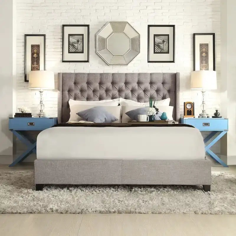 Naples Wingback Button Tufted Upholstered King Bed by 