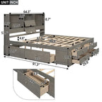 Lit plateforme avec tête de lit de rangement et 8 tiroirs