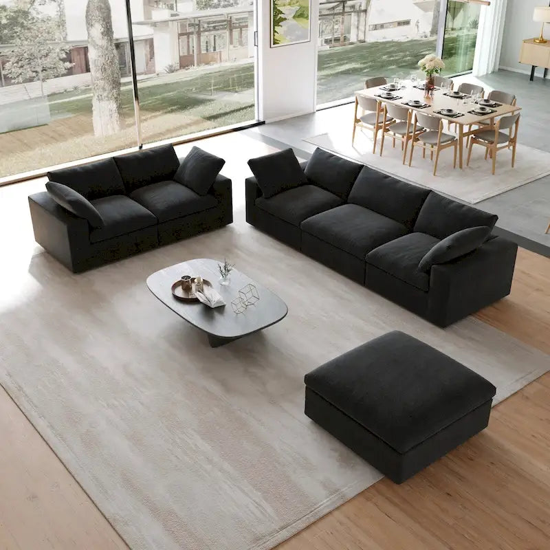 Ensemble de 3 canapés de salon, canapé de salon moderne avec pouf de rangement