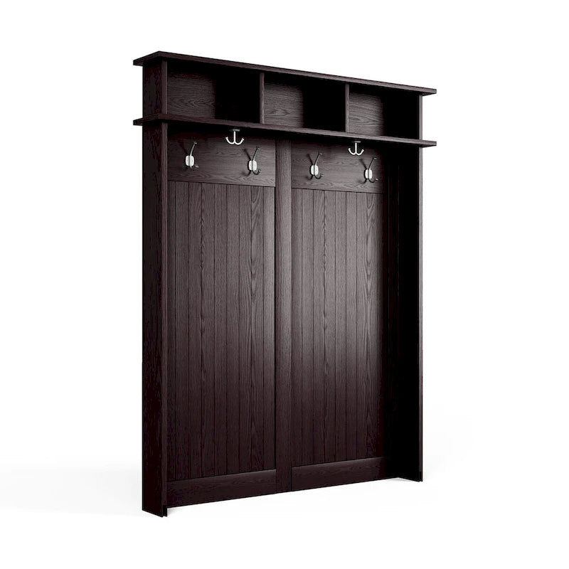 Meuble d'entrée en bois massif avec rangement à chaussures et 1 bac de rangement