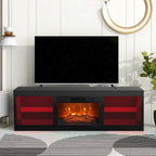 Meuble TV console avec cheminée électrique noire moderne de 66 pouces pour téléviseur de 75 pouces avec télécommande - Console de 66 pouces de large