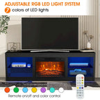 Meuble TV console avec cheminée électrique noire moderne de 66 pouces pour téléviseur de 75 pouces avec télécommande - Console de 66 pouces de large