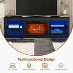 Meuble TV console avec cheminée électrique noire moderne de 66 pouces pour téléviseur de 75 pouces avec télécommande - Console de 66 pouces de large