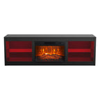 Meuble TV console avec cheminée électrique noire moderne de 66 pouces pour téléviseur de 75 pouces avec télécommande - Console de 66 pouces de large