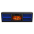 Meuble TV console avec cheminée électrique noire moderne de 66 pouces pour téléviseur de 75 pouces avec télécommande - Console de 66 pouces de large