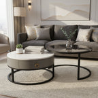 Table basse gigogne ronde imperméable en verre moderne avec tiroir