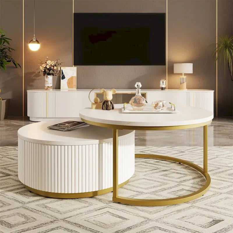 Table basse gigogne ronde et moderne avec tiroir (lot de 2) par