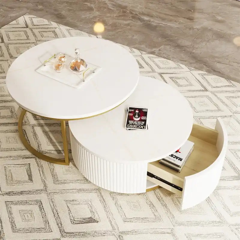 Table basse gigogne ronde et moderne avec tiroir (lot de 2) par