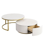 Table basse gigogne ronde et moderne avec tiroir (lot de 2) par