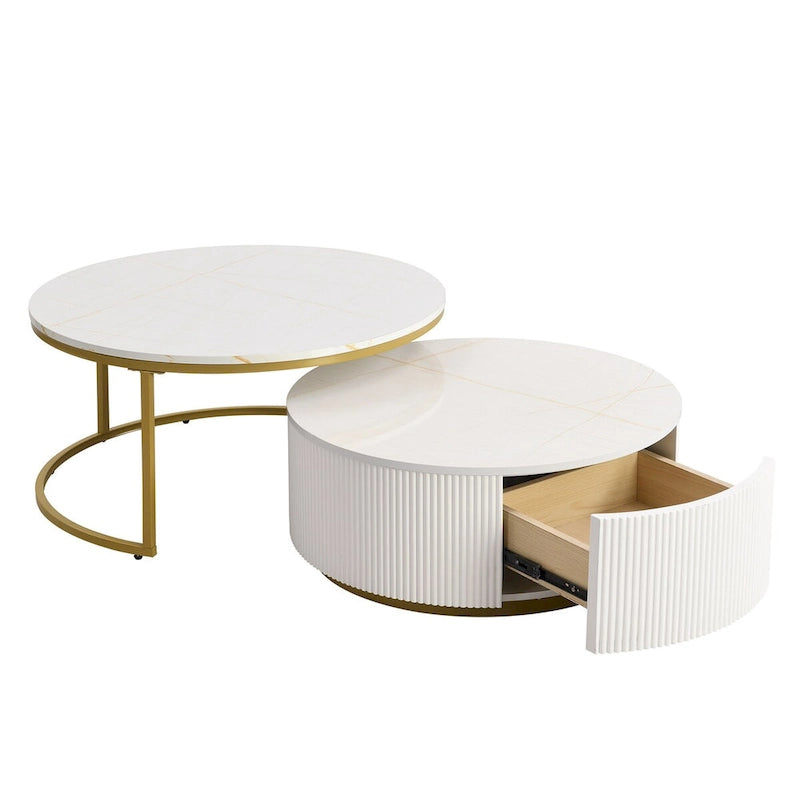 Table basse gigogne ronde et moderne avec tiroir (lot de 2) par