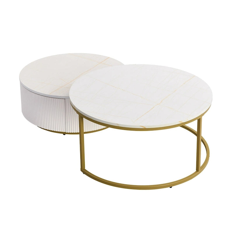 Table basse gigogne ronde et moderne avec tiroir (lot de 2) par