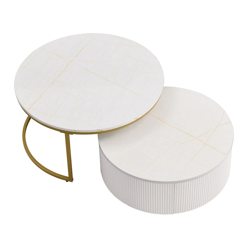 Table basse gigogne ronde et moderne avec tiroir (lot de 2) par