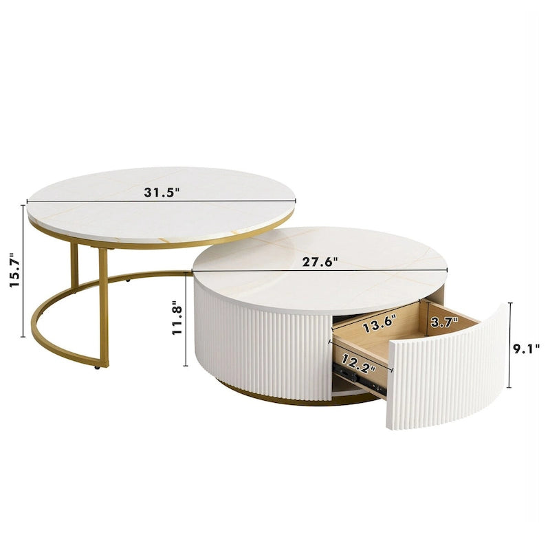 Table basse gigogne ronde et moderne avec tiroir (lot de 2) par