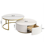 Table basse gigogne ronde et moderne avec tiroir (lot de 2) par