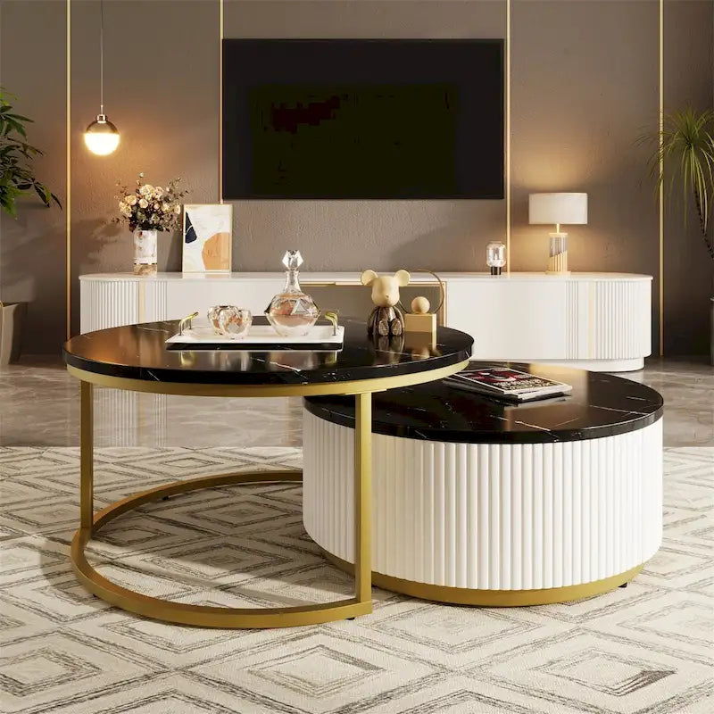 Table basse gigogne ronde et moderne avec tiroir (lot de 2) par