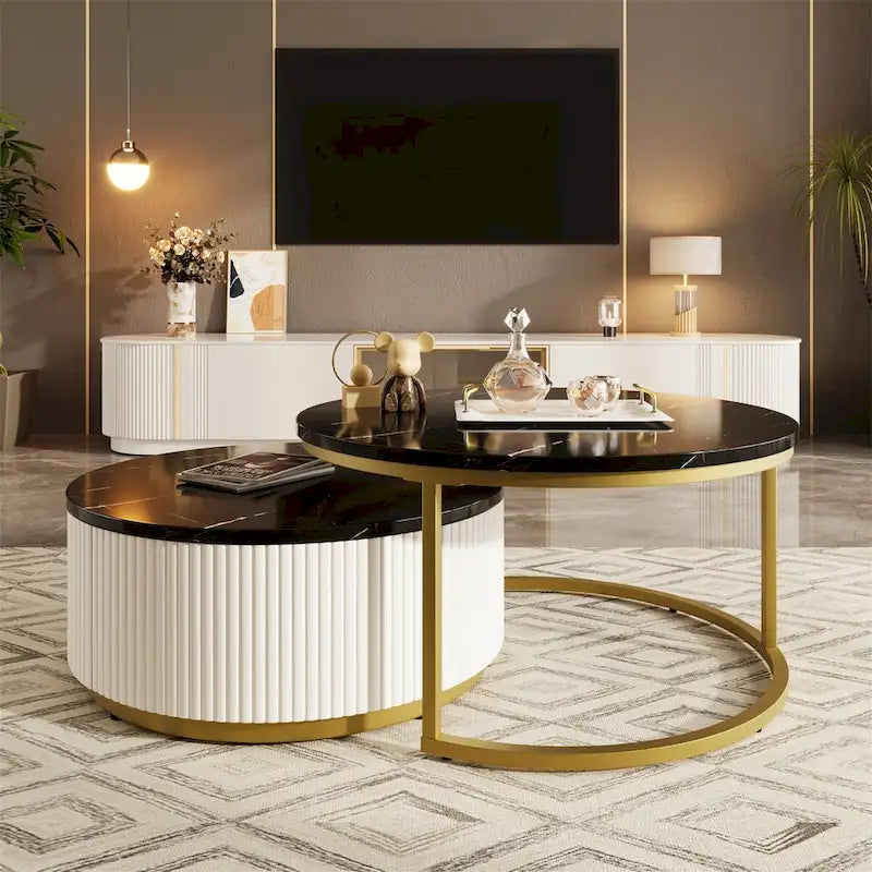 Table basse gigogne ronde et moderne avec tiroir (lot de 2) par