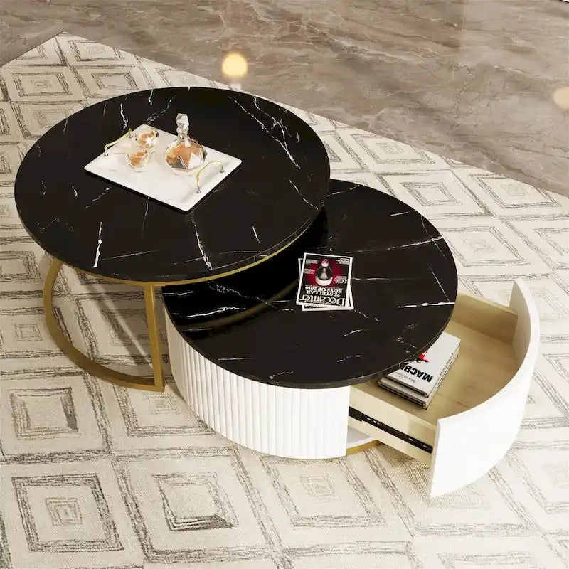 Table basse gigogne ronde et moderne avec tiroir (lot de 2) par