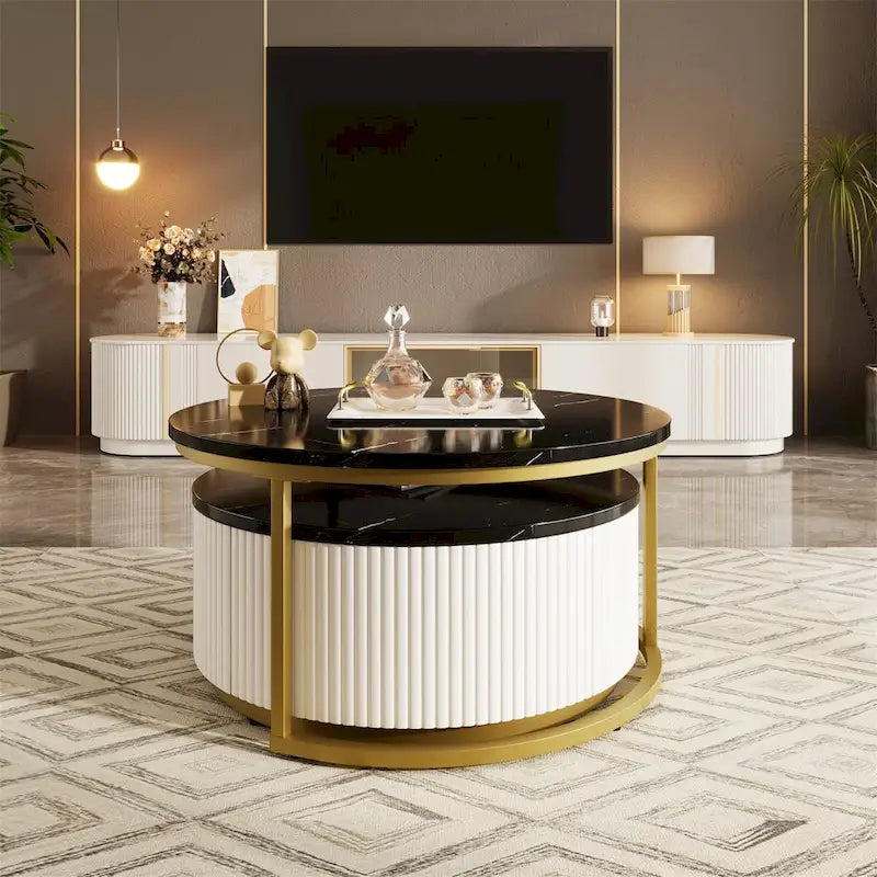 Table basse gigogne ronde et moderne avec tiroir (lot de 2) par