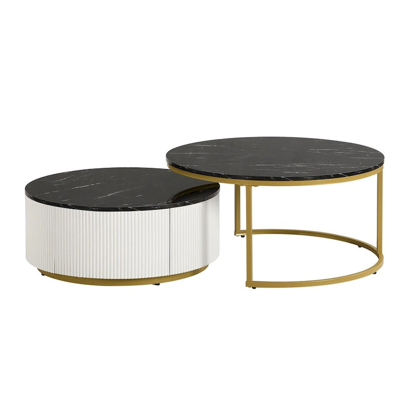 Table basse gigogne ronde et moderne avec tiroir (lot de 2) par