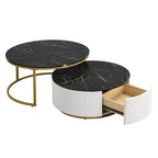 Table basse gigogne ronde et moderne avec tiroir (lot de 2) par