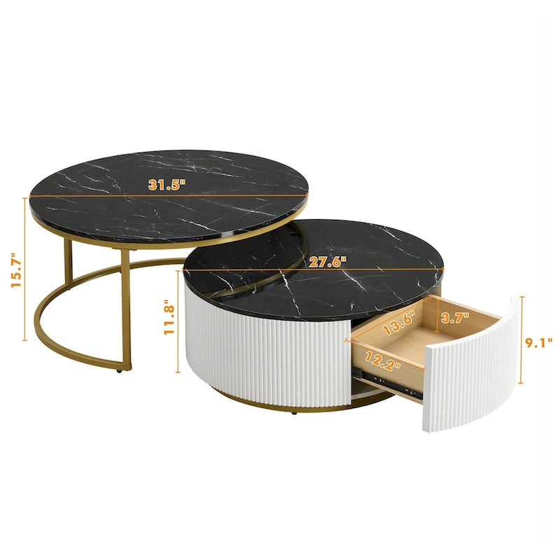 Table basse gigogne ronde et moderne avec tiroir (lot de 2) par