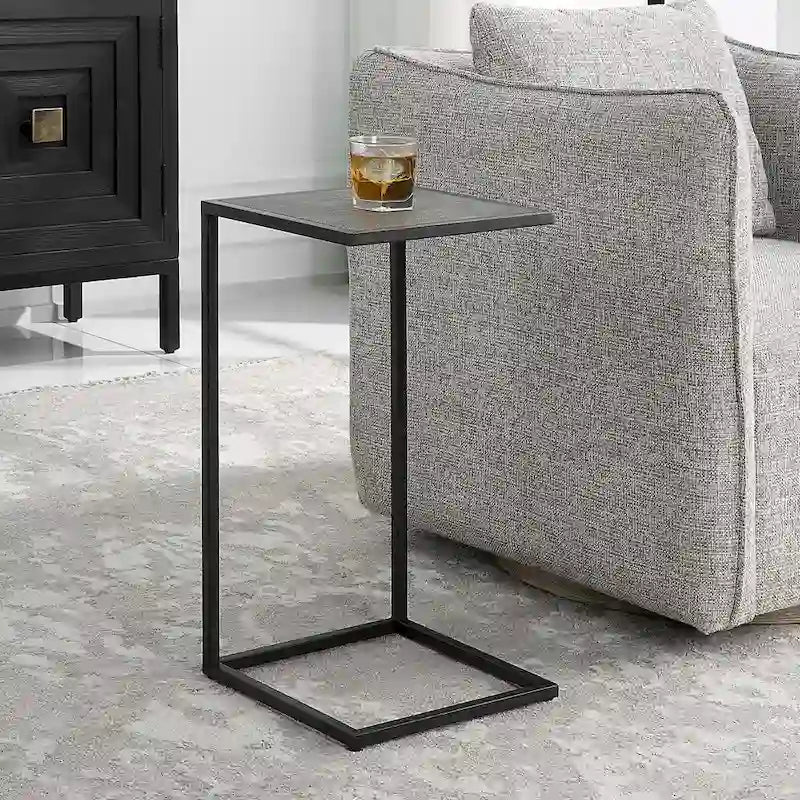 Antique Black Iron and Shagreen Accent Table by 