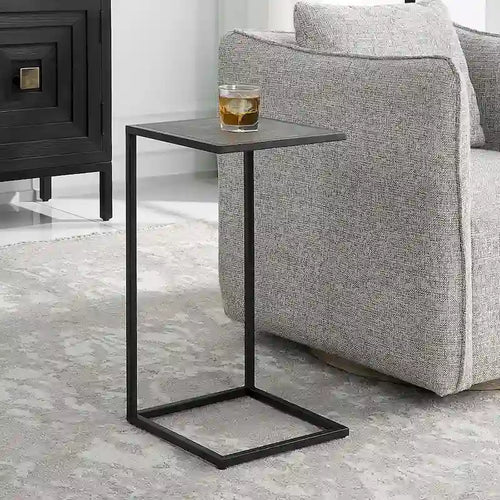 Antique Black Iron and Shagreen Accent Table by 