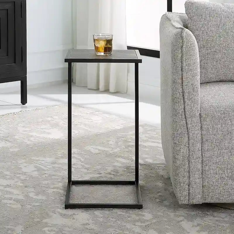 Table d'appoint en fer noir antique et galuchat par