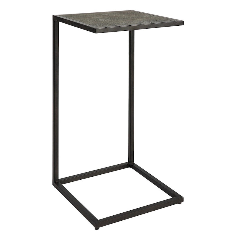 Table d'appoint en fer noir antique et galuchat par