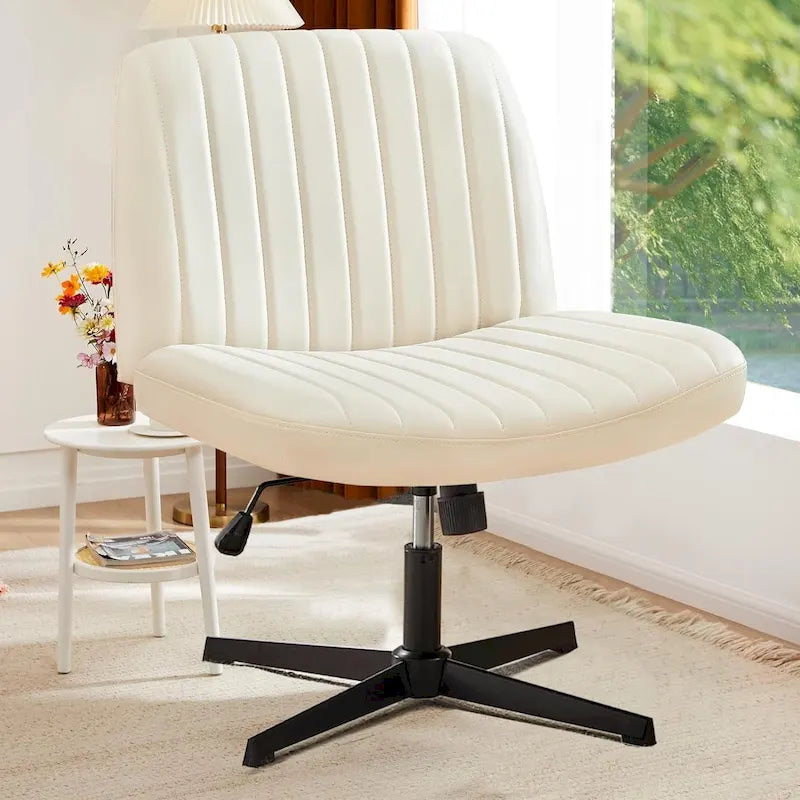 Chaise de bureau sans roulettes, rembourrée, réglable, pivotante, sans accoudoirs, avec pieds croisés