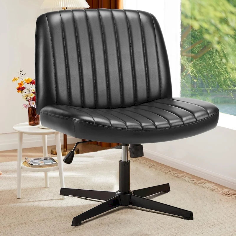 Chaise de bureau sans roulettes, rembourrée, réglable, pivotante, sans accoudoirs, avec pieds croisés