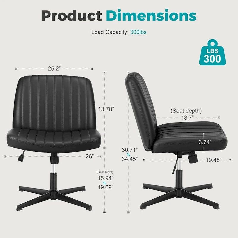 Chaise de bureau sans roulettes, rembourrée, réglable, pivotante, sans accoudoirs, avec pieds croisés