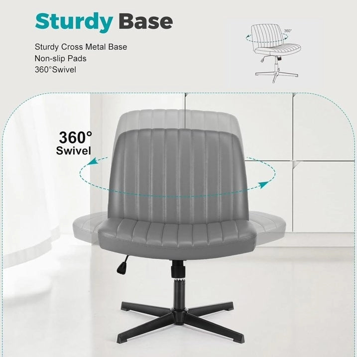 Chaise de bureau sans roulettes, rembourrée, réglable, pivotante, sans accoudoirs, avec pieds croisés