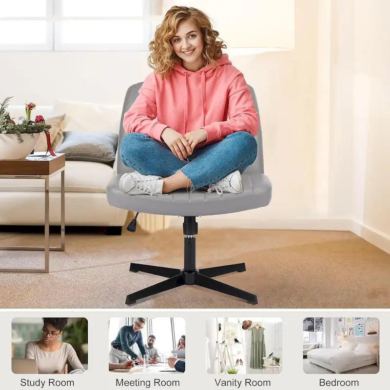 Chaise de bureau sans roulettes, rembourrée, réglable, pivotante, sans accoudoirs, avec pieds croisés