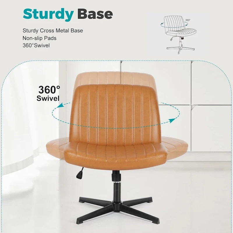 Chaise de bureau sans roulettes, rembourrée, réglable, pivotante, sans accoudoirs, avec pieds croisés