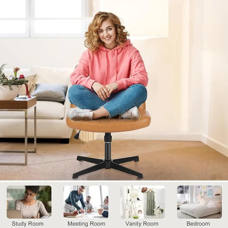 Chaise de bureau sans roulettes, rembourrée, réglable, pivotante, sans accoudoirs, avec pieds croisés