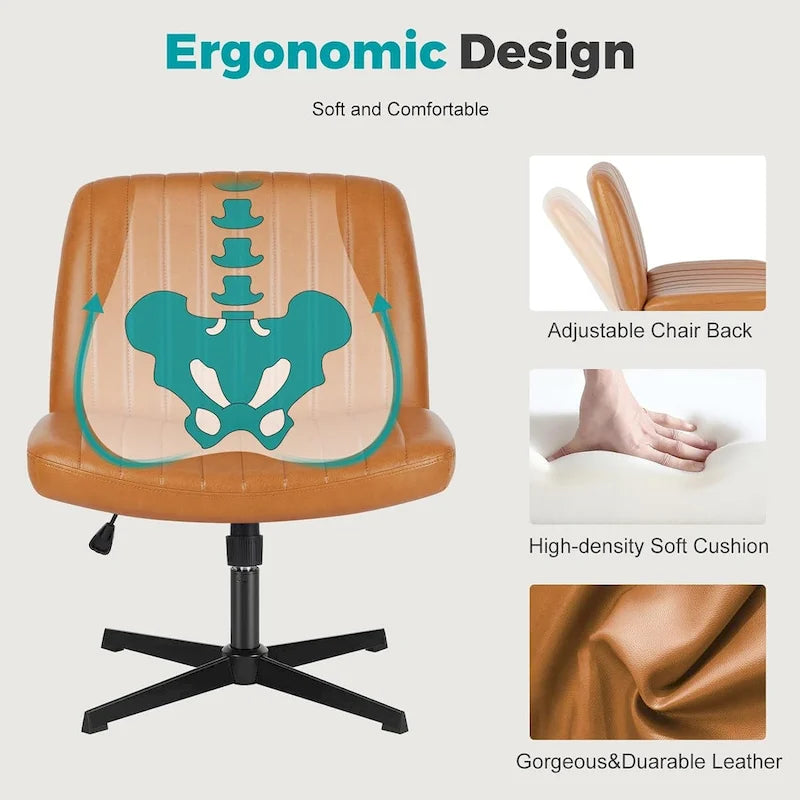 Chaise de bureau sans roulettes, rembourrée, réglable, pivotante, sans accoudoirs, avec pieds croisés
