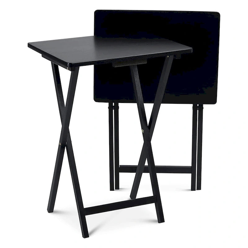  Folding TV Tray Tables with Compact Storage Rack, Black, 2 Piece Set - 18.44
