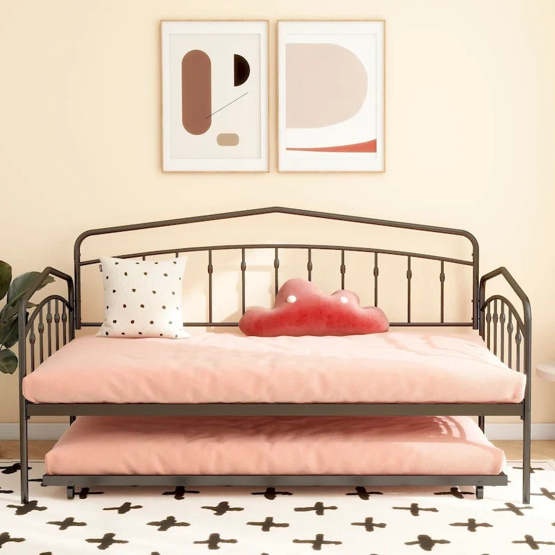 Calantha – Lit de repos double moderne en métal avec lit gigogne, canapé-lit peu encombrant, par